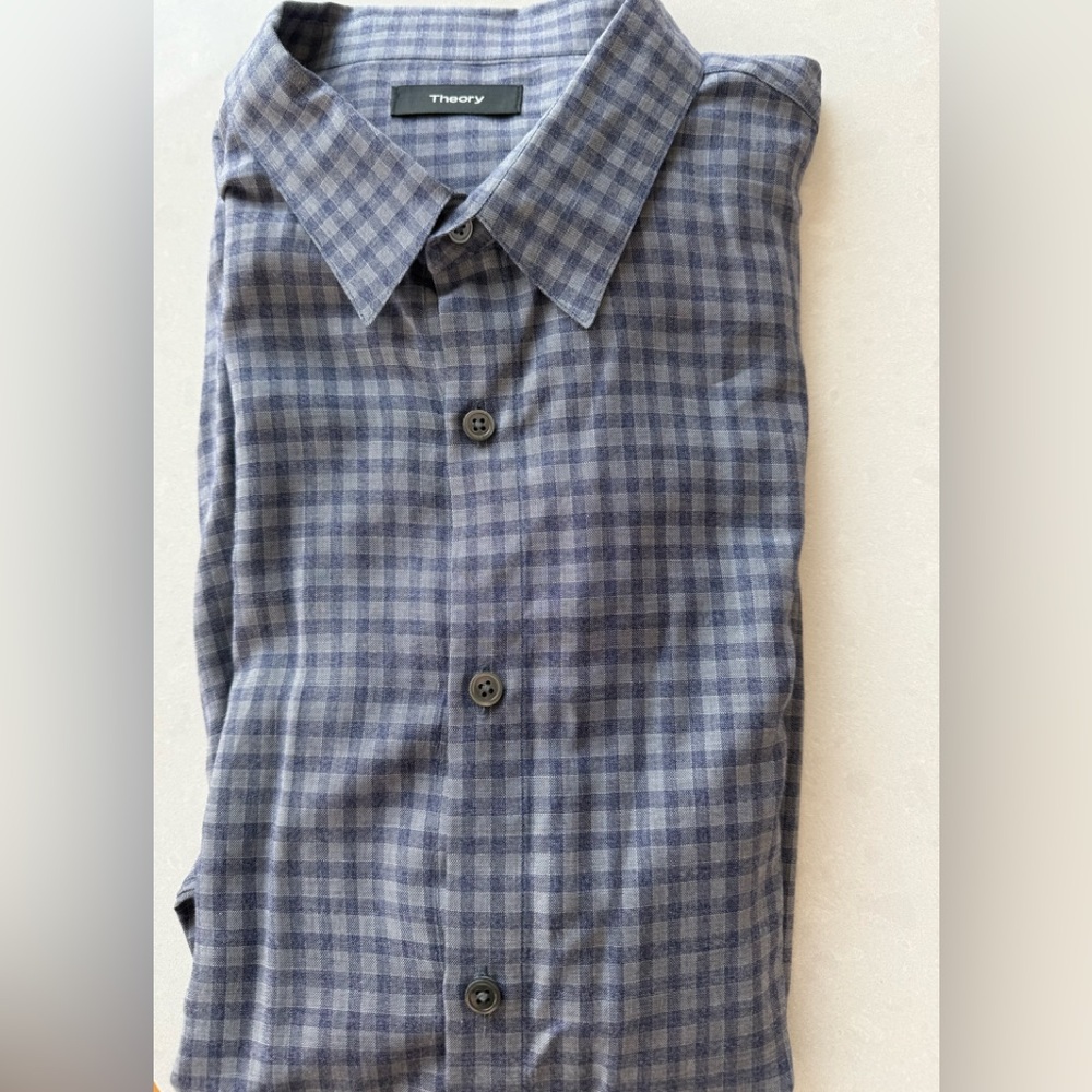 Theory Men's Blue Checkered Shirt
(Light grey and blue lilac color)